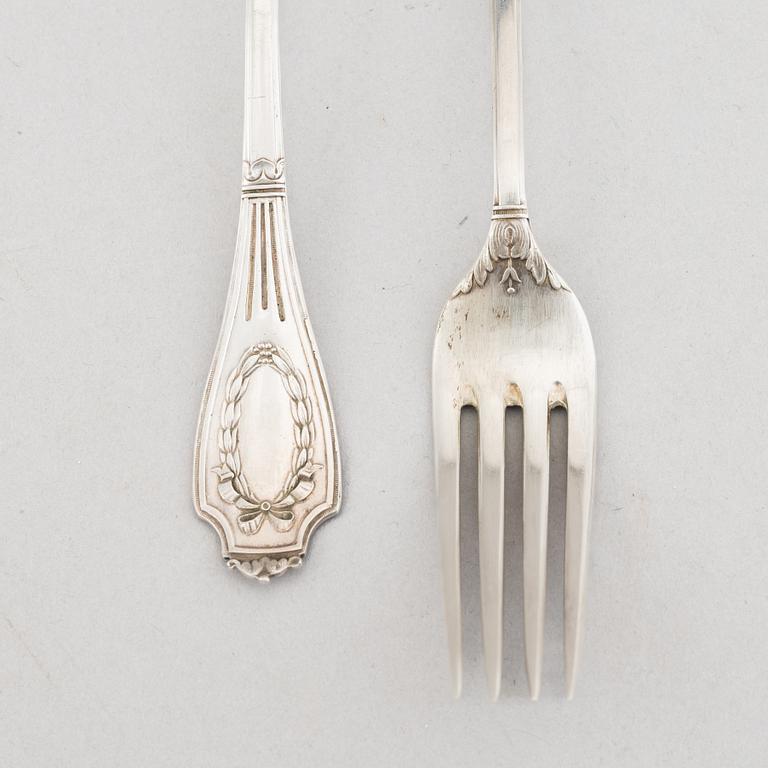 Bestick, 3 delar, silver, modell "Louis XVI", GAB, Stockholm 1909.