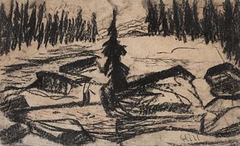 Carl Fredrik Hill, Solitary spruce on a field.