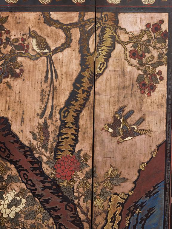 VIKSKÄRM, sex delad, coromandel. Qingdynastin (1644-1912).