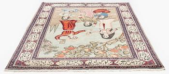 A semi-antique pictoral Keshan rug, so called Dabir, c. 205 x 138 cm.