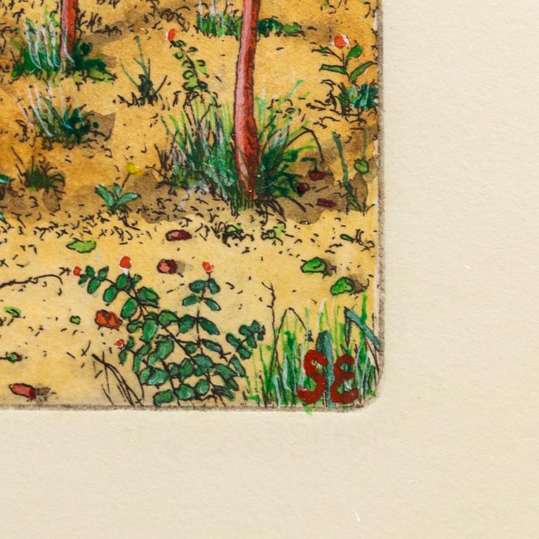 STEN EKLUND, handkolorerad etsning, signerad.