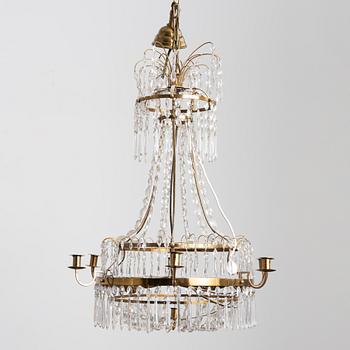 A chandelier, early 20th Century with older parts. Late Gustavian style.