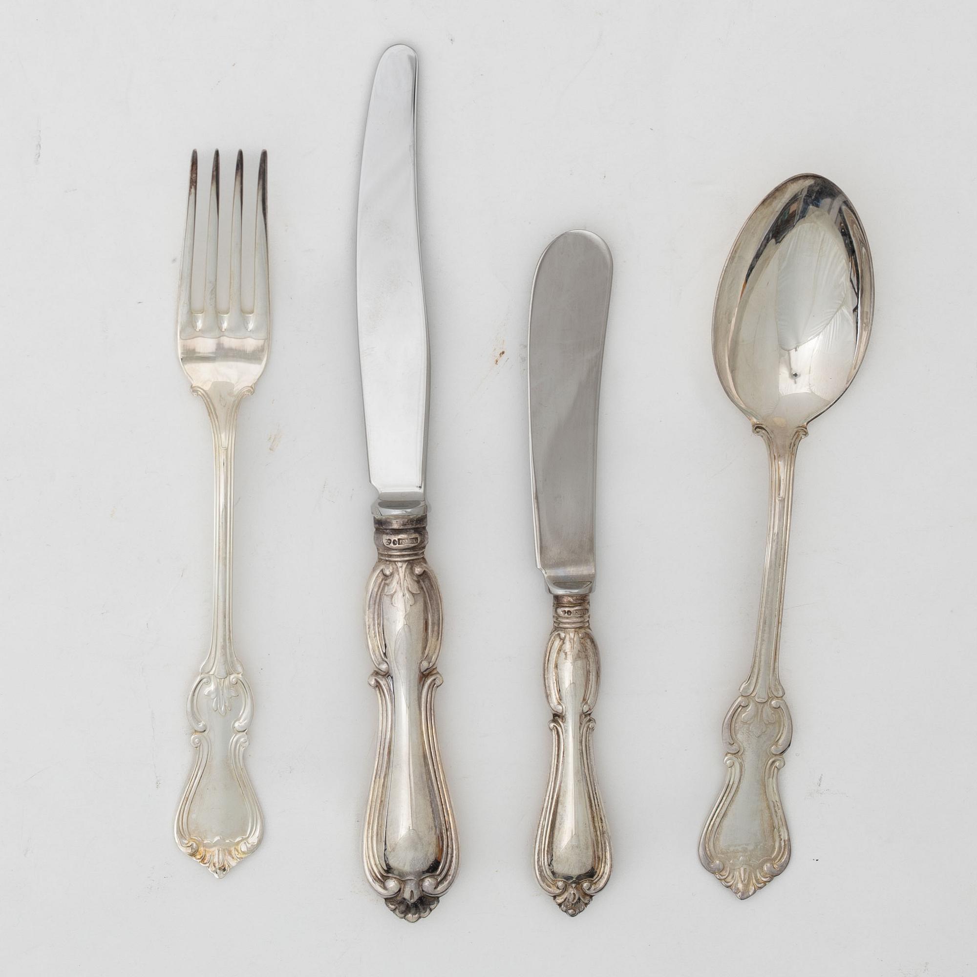 A 19-piece Swedish silver cutlery set, model 'Olga', GAB, Eskilstuna 1982.