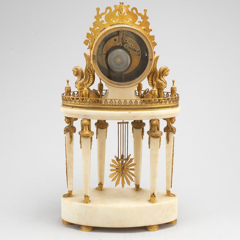 A French late 19th or early 20th century Empire style pendulum clock.