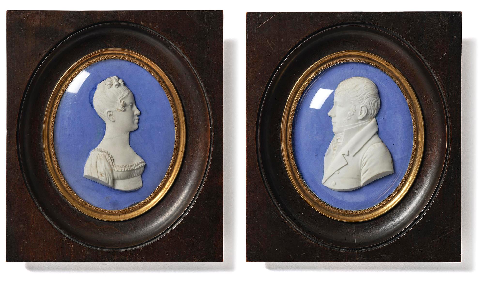 A pair of Sèvres biscuit plaques by Alexandre Brachard (1775-1843), dated 1812.