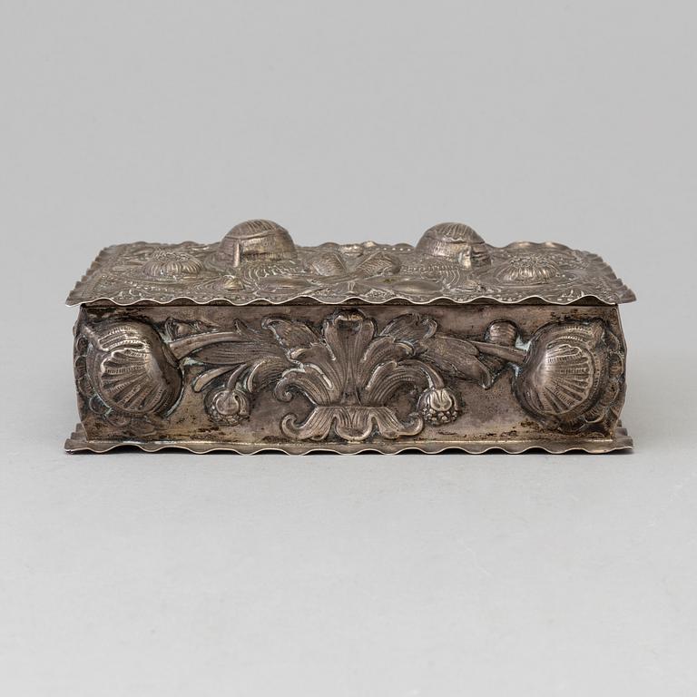 a German silver box, late 19th century.