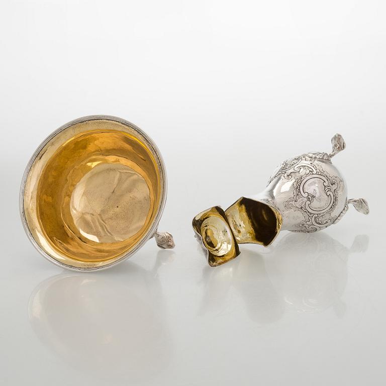 Kaffe- och teservis, 4 delar, silver, rokoko, Portugal, 1780-tal, olika silversmeder.