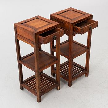 A pair of Chinese lamp tables / pedestals, hardwood, 20th century.