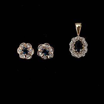 ÖHRHÄNGEN, guld 14K, safirer, små diamanter. 1900-talets senare hälft.