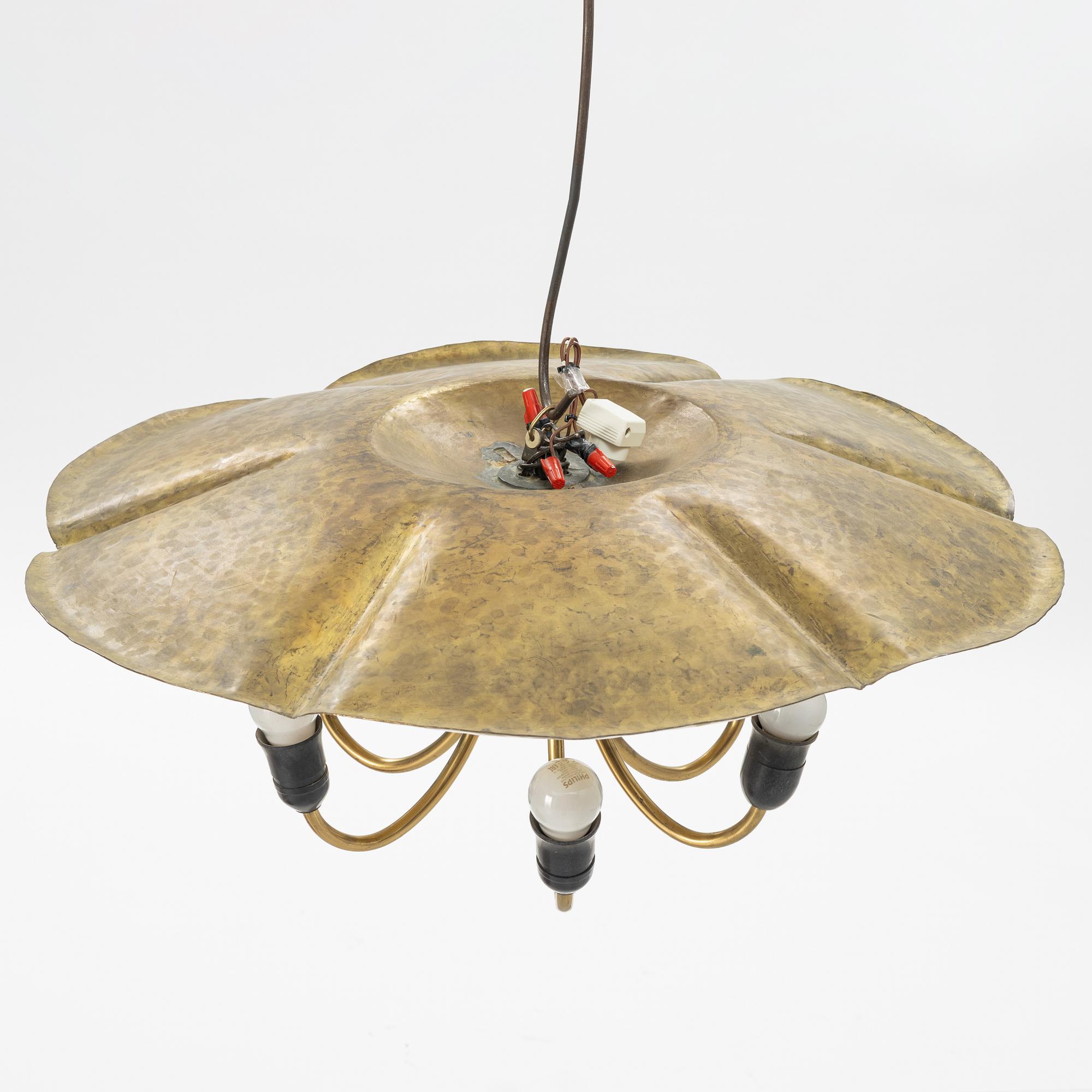 A brass ceiling light, mid 20th Century.