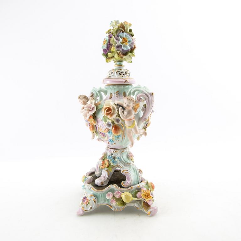 Urn with pedestal Rococo style Schierholz Germany late 19th century porcelain.