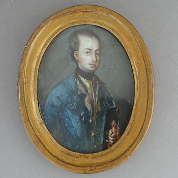 ANDREAS MÖLLER, troligen, miniatyr, gouache på ben. Signerad Möller och daterad 1715.