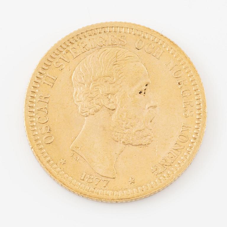 Gold coin, Sweden, Oscar II, 20 kr, 1877.