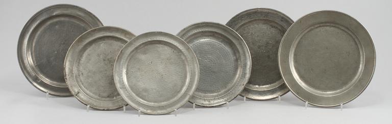 TALLRIKAR, 6 st, tenn, bla Johan Sundberg, Göteborg 1792, 1700-tal.