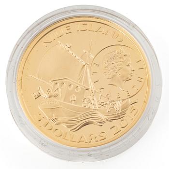 Gold coin, 21,6 karatm Pippi in the South Seas, 5 Niue dollars, 2015.
