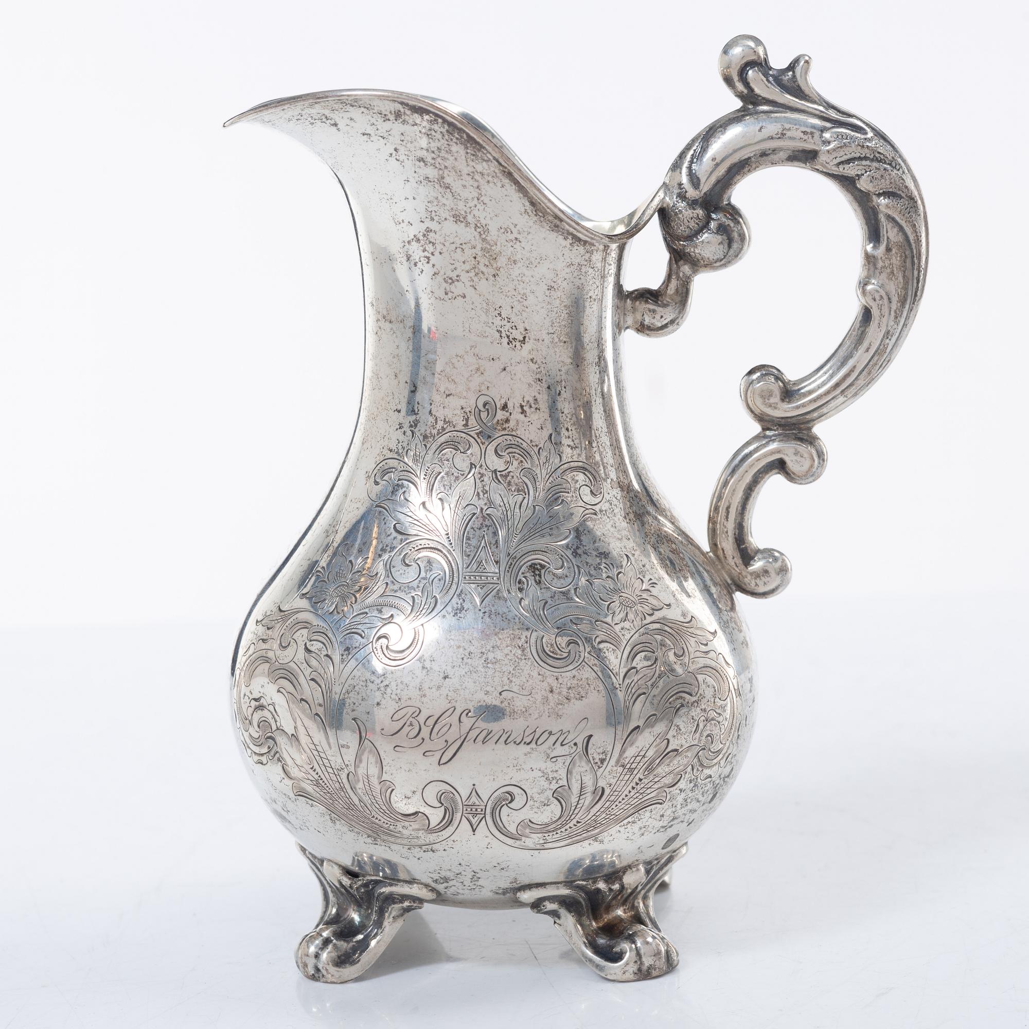 Frans Holm, coffee pot and cream jug, silver, Vadstena, 1877-79.
