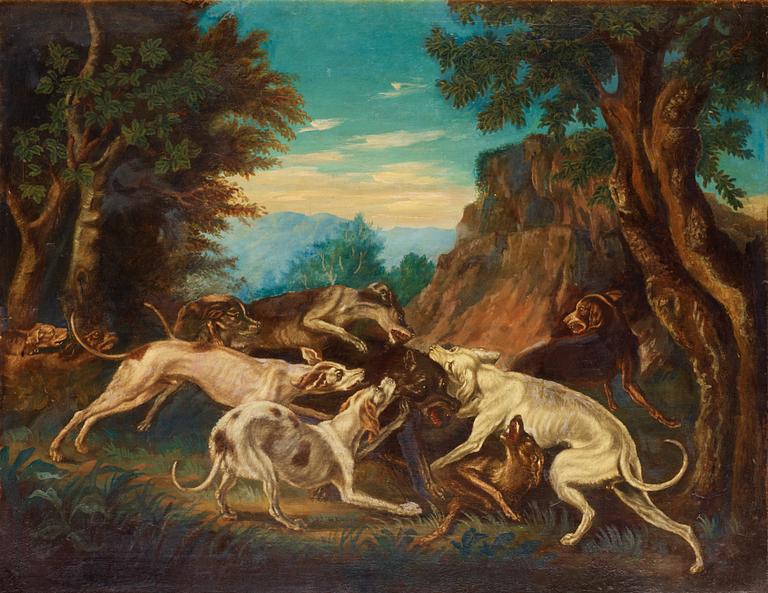 Paul de Vos Follower of, Wolf attacked by dogs.