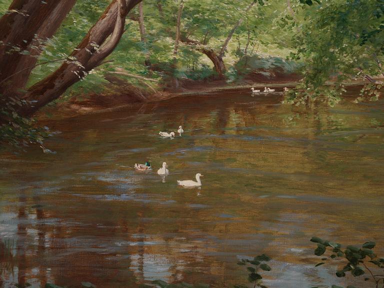 Johan Krouthén, Woodland with lake and birds.