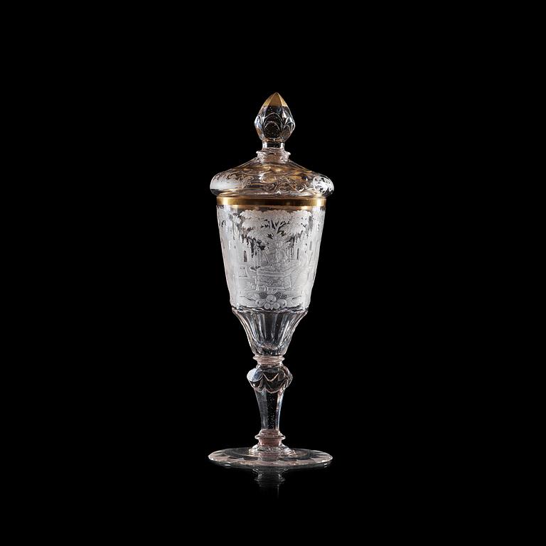 POKALGLAS med LOCK. Böhmen, 1700-tal.
