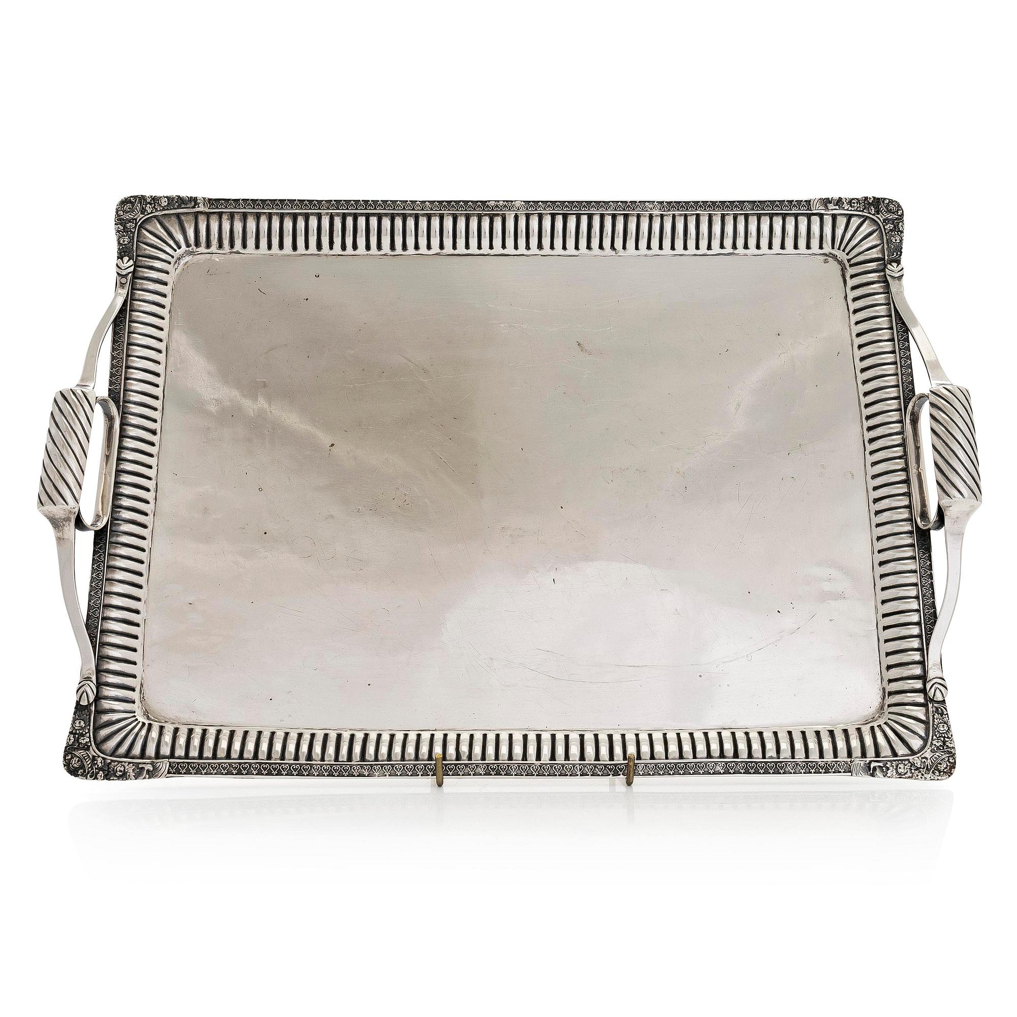 A silver tray, Saint Petersburg 1826. Unidentified maker's mark, Cyrillic M.F.