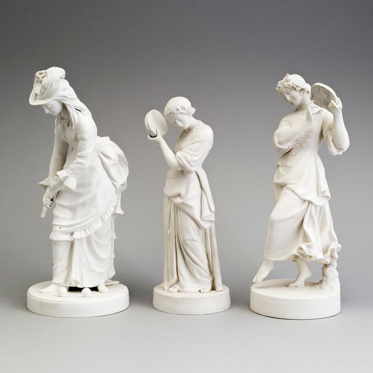 FIGURER, tre st, parian, Gustafsberg, sekelskiftet 1900.