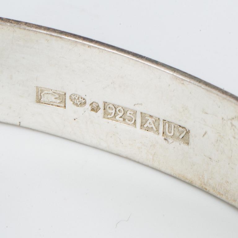 Ring and bangle, silver with rock crystal.