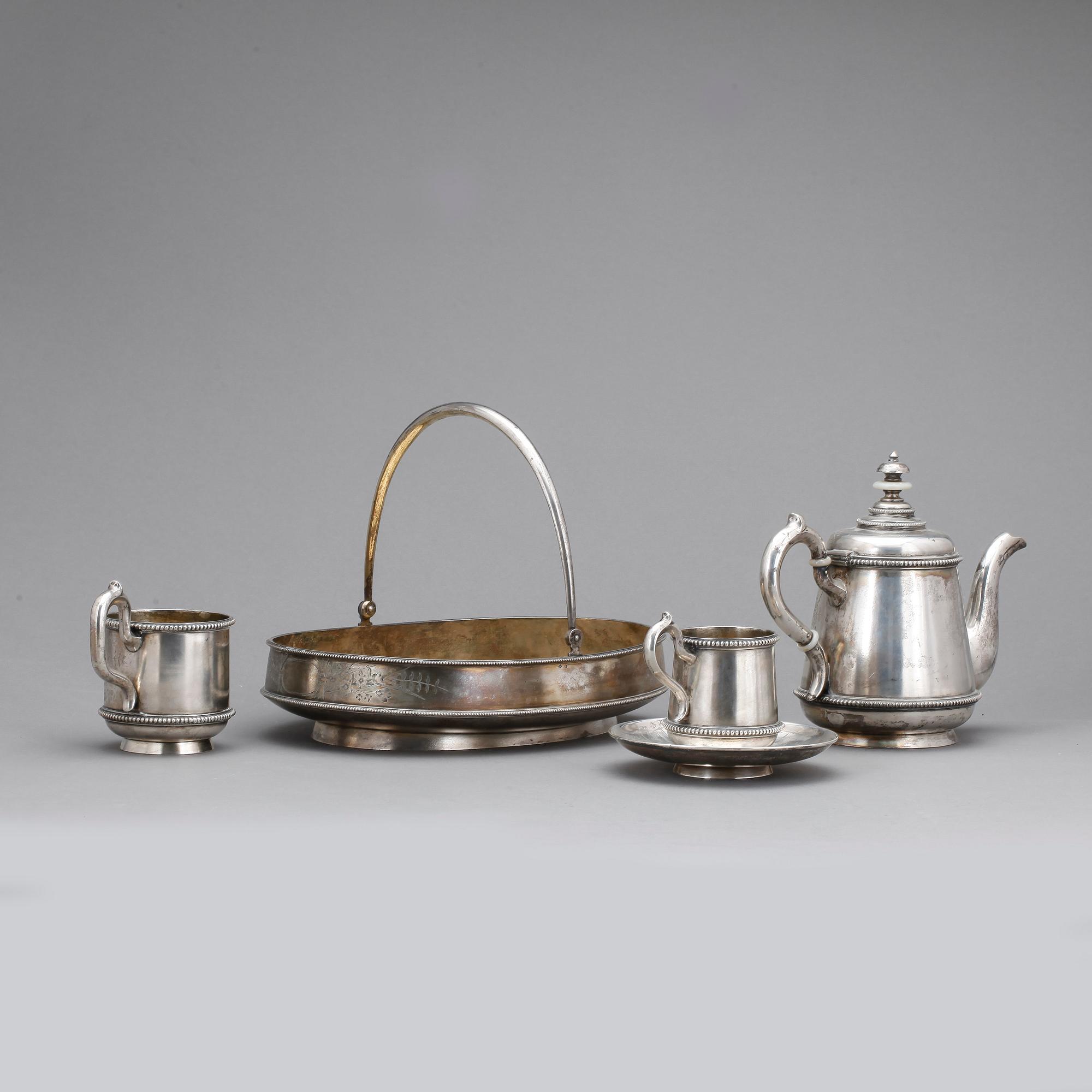 SERVISDELAR, 4 delar, silver, Nemirov-Kolodkin, Moskva, sent 1800.tal. Tot vikt 1645 gram.