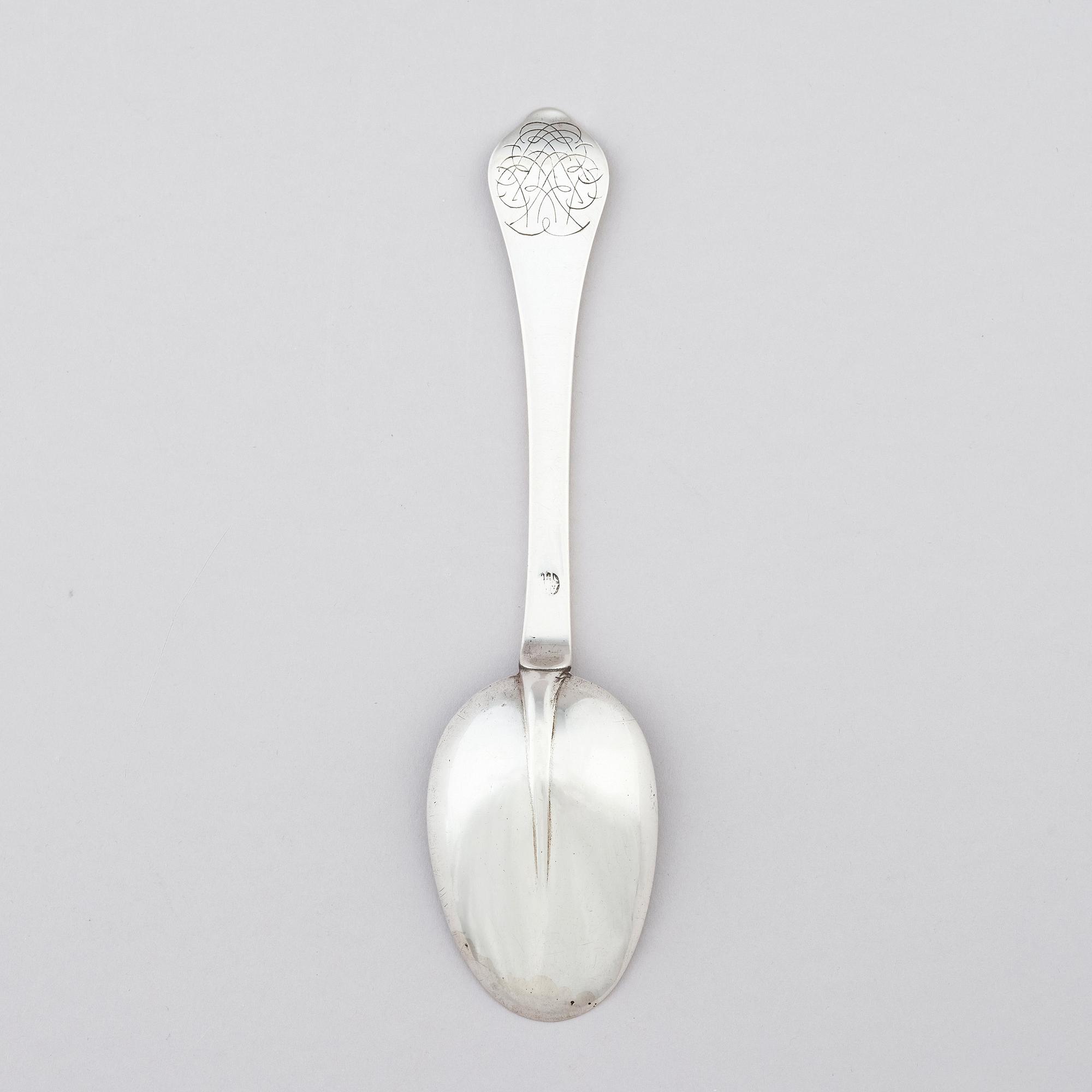 A Baroque silver spoon, mark of Adam Neuhof, Viborg, Denmark (1703-1723).