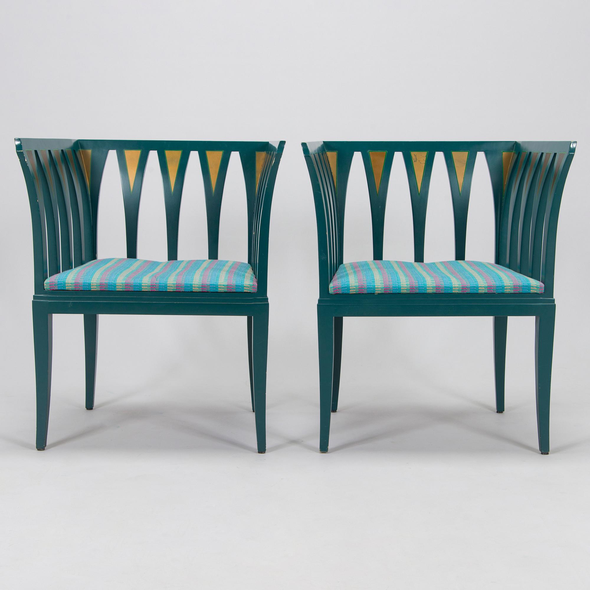 Eliel Saarinen, a pair of 'The Blue Chair' armchairs for Adelta Finland 1980s.