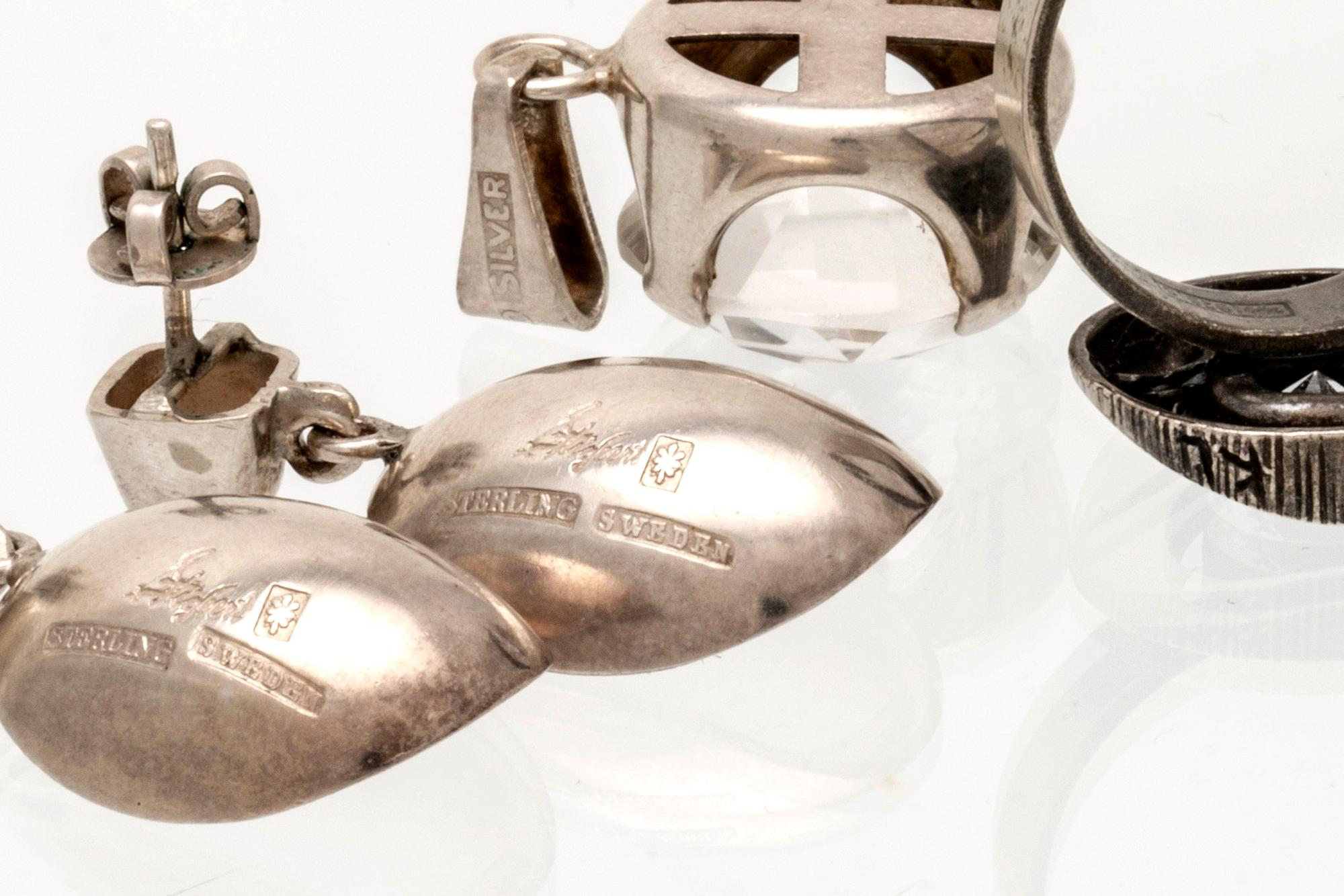 Silver jewellery, rock crystal, Karl Laine, Stigbert and others, 6 lots.