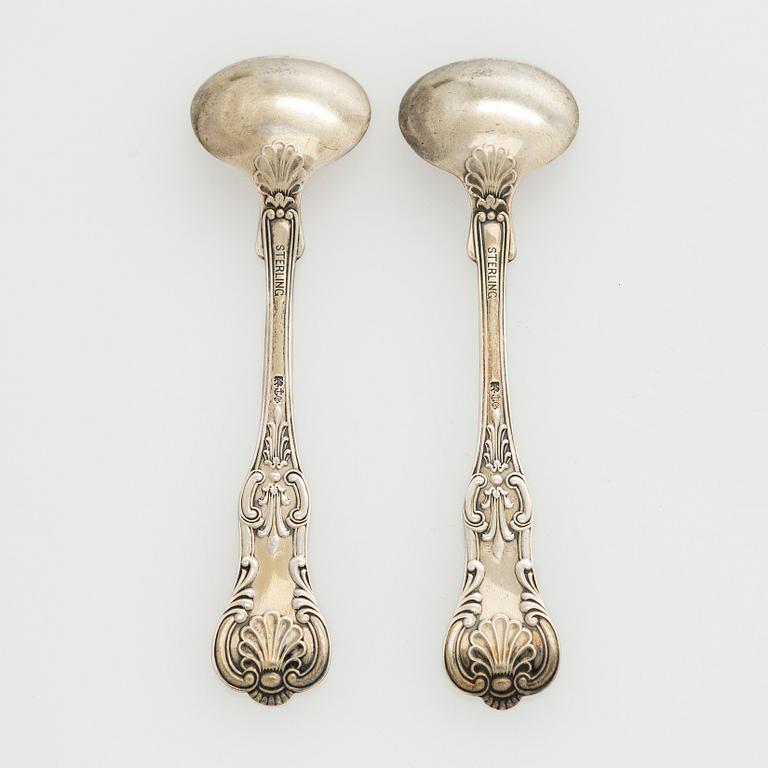 Black Starr & Frost, a pair of sterling silver shakers and sugar bowls, USA around 1900, Gorham pair of sterling spoons.