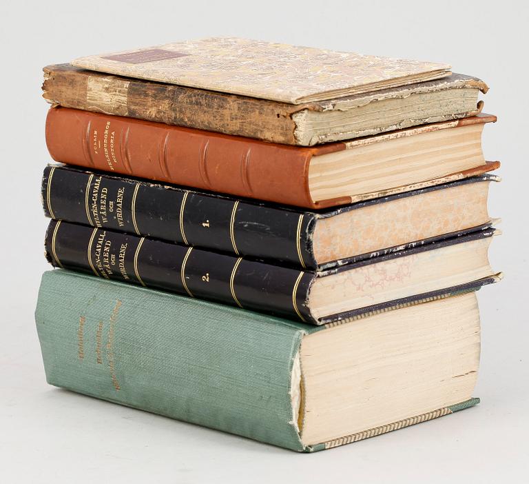 BOKPARTI TOPOGRAFI, 6 delar, bla "Beskrifning om Landskapet Blekinge i sammandrag" av Edvard Fagerlund, Karlskrona 1866.