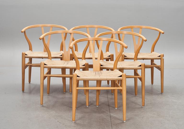 STOLAR, 6 st. Hans J Wegner, "Y-stolen", Carl Hansen & Son, Danmark. 1900-talets andra hälft.