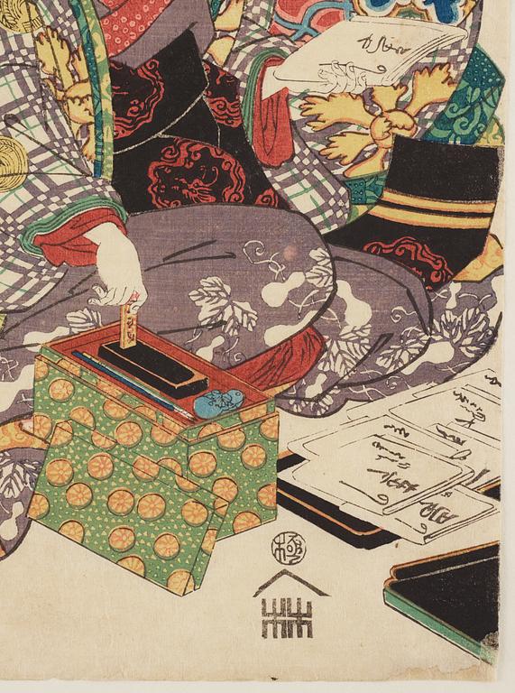 KOBAYASHI KIYOCHIKA (1847-1915), samt TOYOKUNI III (1786–1864), colour woodblock prints. Japan, 19th/20th century.