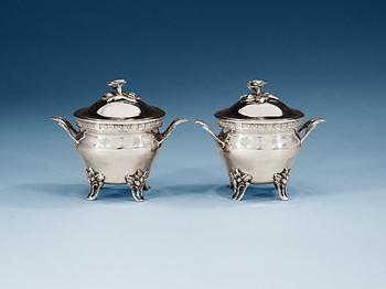 812. A PAIR OF SWEDISH SILVER SUGAR-BOWLS AND COVERS, Makers mark of Jacob Lampa, Stockholm 1778.