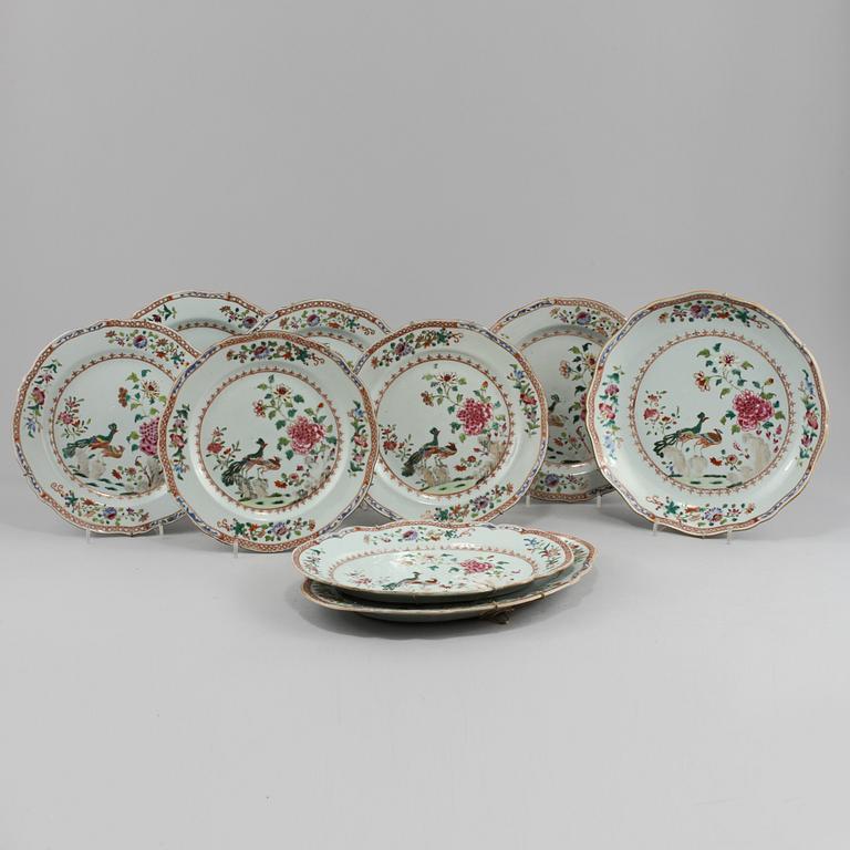 PARTI PORSLIN, 9 delar, Kina, 1700-tal.
