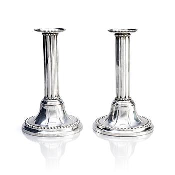 277. A pair of Swedish 18th century silver candlesticks, mark of Johan Schröder, Landskrona 1790.