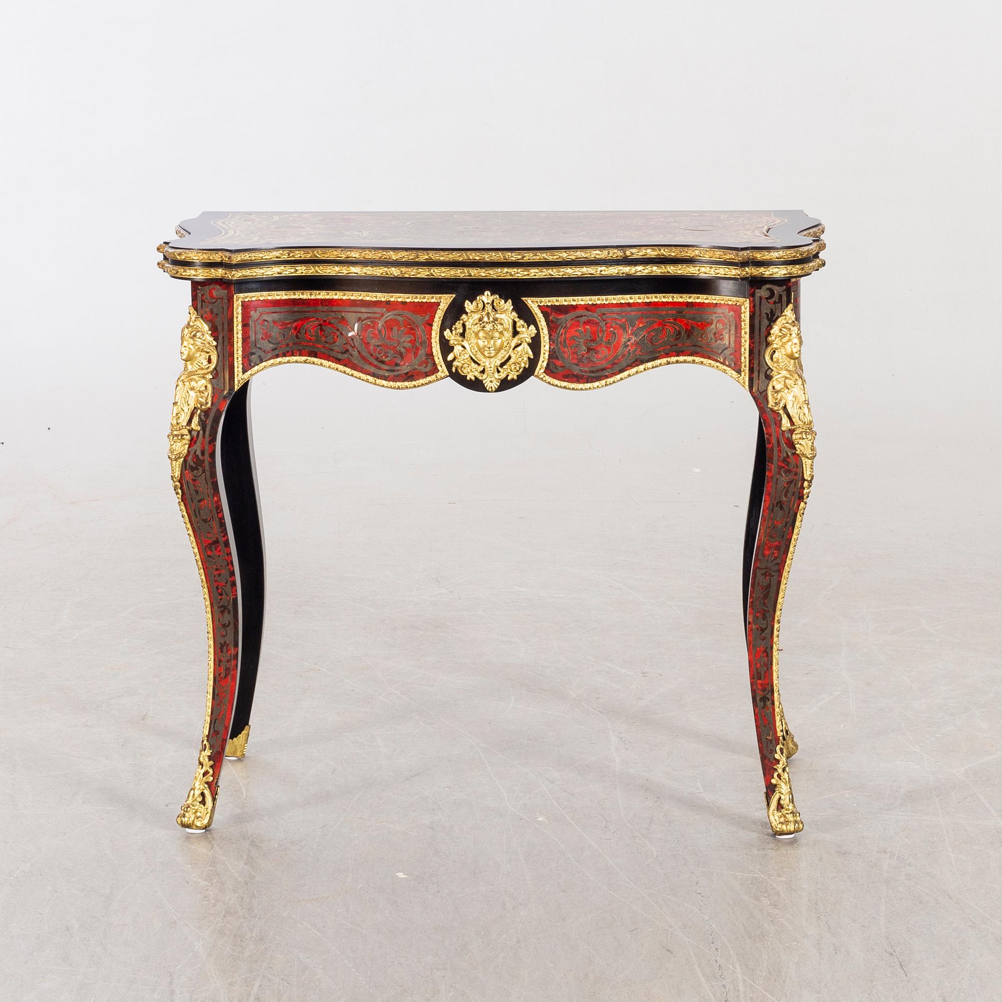 A late 20th century card table in Boulle-style.