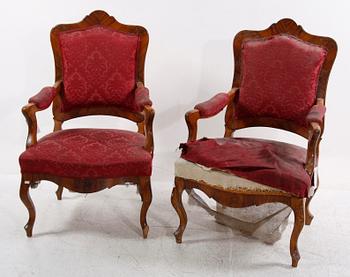 ARMLÄNSTOLAR, ett par, samt STOLAR, 2 st. Nyrokoko, 1800-talets senare hälft, troligen Ryssland.