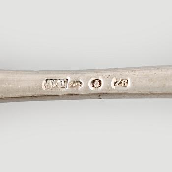 Sokerikkopari, vadit ja sirotinlusikat, hopeaa, JE Torsk, Tukholma 1902.