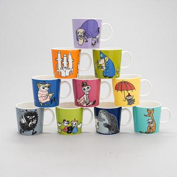 Ten Moomin Characters  mugs in vitro porcelain, Arabia, Finland.