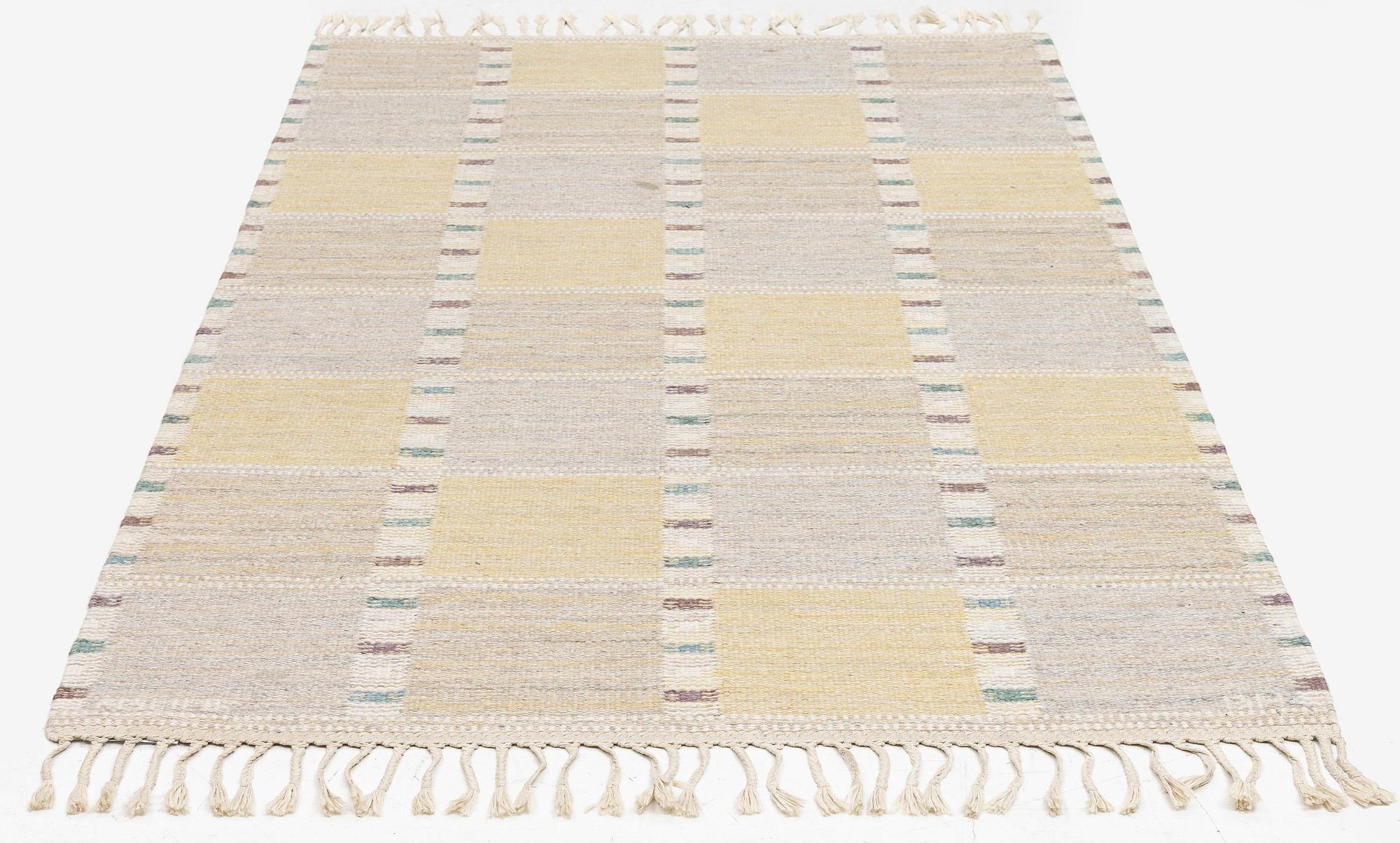 Barbro Nilsson, a 'Falurutan gul S' carpet, flat weave, c. 226 x 114 cm, signed AB MMF BN.