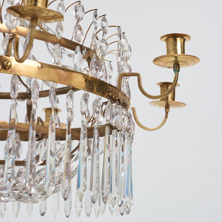 A late Gustavian nine-light chandelier, early 19th century.