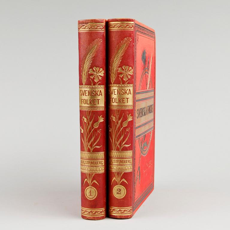 BOK, 2 vol, "Svenska folket" I-II, av August Strindberg, Stockholm 1882.