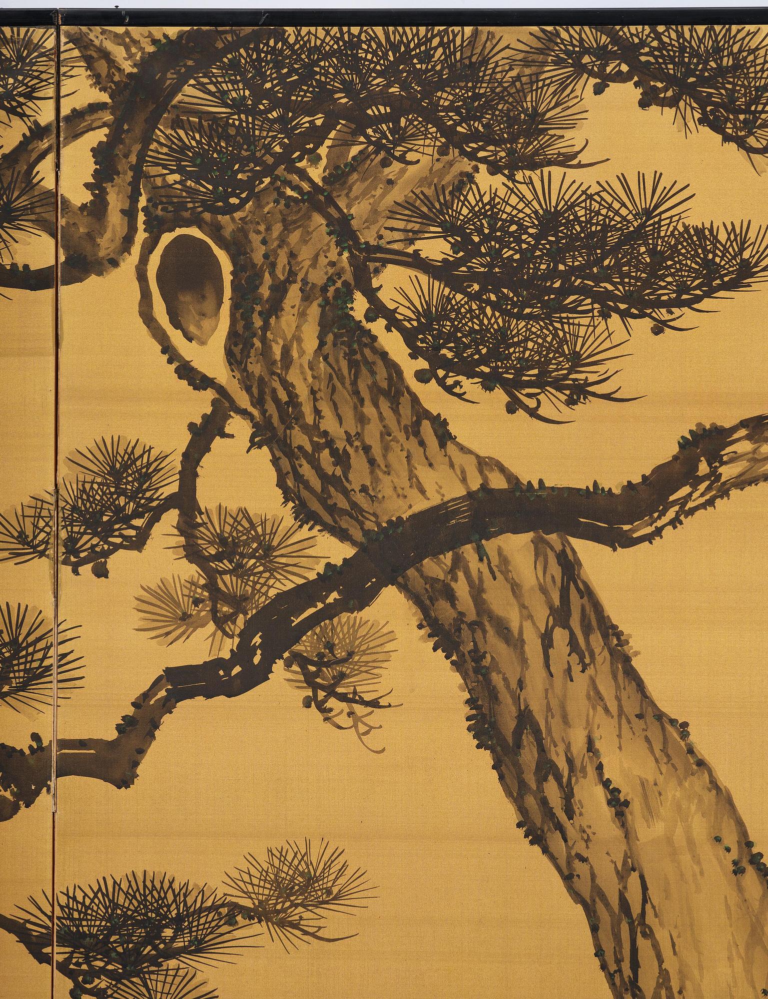 A Japanese two fold screen, Byobu, early 20th century, by unknown artist, signature perhaps to be read as Sakuho.