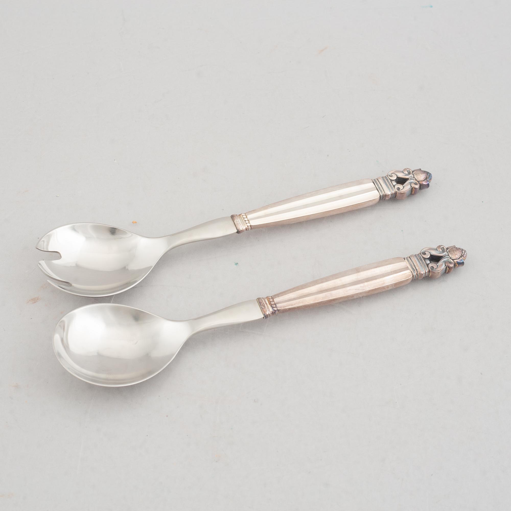 Johan Rohde, a 63-piece sterling silver flat wear set, "Konge"/"Acorn", Georg Jensen, Denmark.