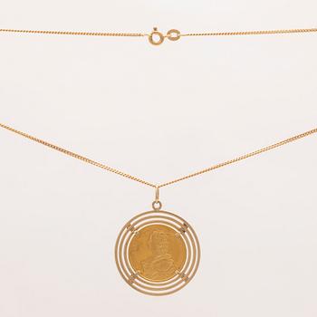 Halsband guld med hänge av mynt Maria Theresia.