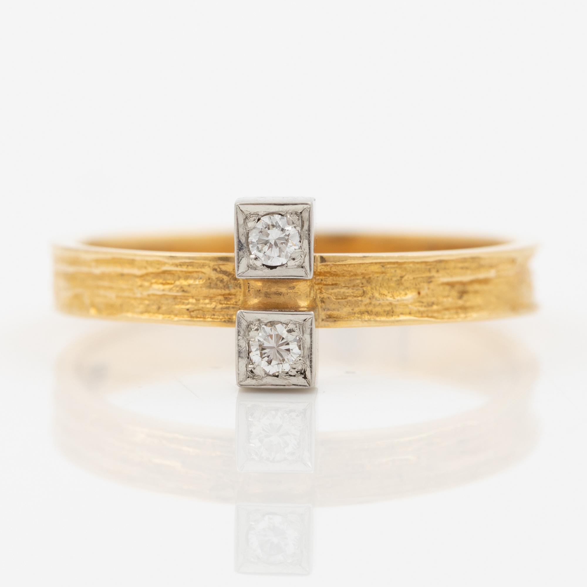 Lapponia, ring 18K gold set with an octagonal-cut diamond, Finland 1978.
