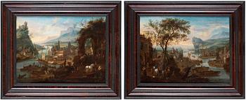 1094. Mathys Schoevaerdts Attributed to, Castal Scenes with landscape with figures (2).