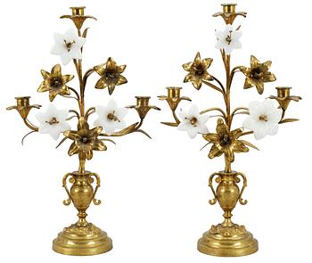 746. A pair of French three-light candelabra, 19th cent second half.